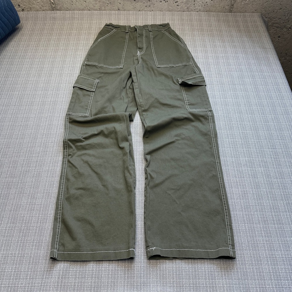 Rachel Paige Wide Leg Cargo Pants Olive Green Small Y2K Grunge Indie‎ Utility *